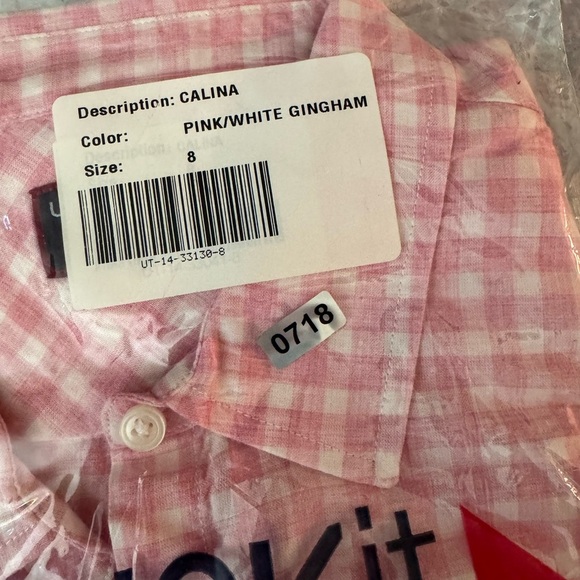 Untuckit Calina Long Sleeve Button Down Pink Gingham Shirt - Picture 6 of 8